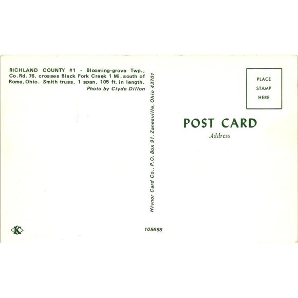 Richland County Rome Ohio Covered Bridge Postcard Travel Souvenir Vintage - Picture 2 of 2